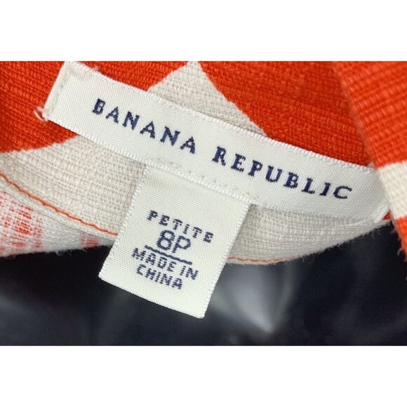 Banana Republic Shift Dress Women Size 8P P8 Petite Orange Ivory Geometric B22FS - Picture 6 of 9